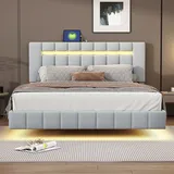 XDOVET Polsterbett mit LED-Leuchten und Kopfteildesign Doppelbett-Gästebett Hautfreundlichem Leinen 160 x 200 cm Grau - Grau