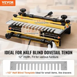 Vevor Zinkenfräsmaschine 31 cm Breit, Zinkenfrässchablone mit Fräser & 12,7-mm-Schablone, Präzise Ausrichtung, Zapfen- & Zapfenschneidvorrichtung, Werkzeug für Möbel- & Schrankherstellung