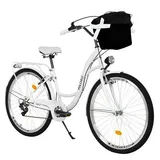 26 Zoll Damenfahrrad MILORD Citybike Mit Korb Stadtrad Vintage Weiss Fahrrad 7 Gänge - Weiss