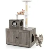 Costway Kratzbaum mit Katzenschrank, All-in-One Katzenhaus Katzenkratzbaum mit Höhle, Sisalstamm & Spielball, Katzenmöbel Katzen Spielhaus, 77,5x49x132 cm