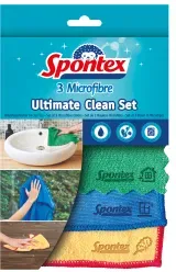Spontex Microfibre Ultimate Clean Mikrofasertuch-Set, 3-teilig 19790991 , 1 Set = 3 Stück, farbig sortiert