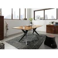 MASSIVMOEBEL24.DE Esstisch Akazie 220x100x76 natur lackiert Beine anthrazit glänzend