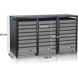 Zelsius Mülltonnenbox-Set für drei Mülltonnen Anthrazit RAL 7016 Tür in hellgrauer Holzoptik