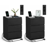 VASAGLE Nachttisch 2er Set, 2 USB-Anschlüsse modern, ebenholzschwarz