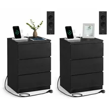 VASAGLE Nachttisch 2er Set, 2 USB-Anschlüsse modern, ebenholzschwarz