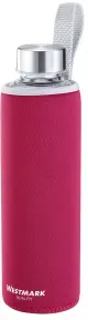 WESTMARK Viva Trinkflasche mit Cover, Glas, 550 ml, Hochwertige Flasche mit einem auslaufsicheren Schraubverschluss, Farbe: rot