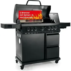 Landmann Gasgrill Gasgrillwagen mit 5 Brennern – Gusseisen-Grillstation, maxX-Zone bis 800 °C