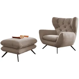 KAWOLA Hochlehnsessel CHARME Cord 72 x 100 x 80 cm taupe mit Hockerbank