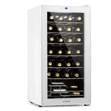 Klarstein Weinkühlschrank, 1 Zonen Getränkekühlschrank Klein, Freistehender Kleiner Weinschrank, 74L Wein-Kühlschrank mit Glastür, Indoor/Outdoor Flaschenkühlschrank, Wine Fridge 28 Uno 28Fl Touch-Bedienfeld 5-18°C Weißes Glas