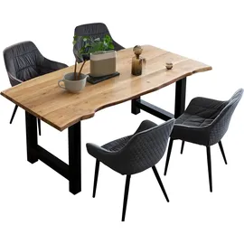 SalesFever Essgruppe "Esszimmerausstattung aus Holz und Metall", grau (natur, grau, schwarz, grau, schwarz), Samt, 180,90, Massivholz, Metall, Polyester, Sitzmöbel-Sets, Essgruppe