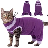 Hjyokuso Katzenbody Nach OP, OP Body Katze mit Vollständiger Hinterbeinabdeckung, Kastrationsbody Katze für Bauch- und Hinterbeinwunden, Verstellbarer Halszug, Leckschutz, Body für Katzen Nach OP