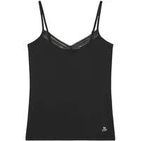 Marc O'Polo Spaghettitop MARC O'POLO "Essentials", Damen, Gr. XL, schwarz, Single Jersey, Obermaterial: 79% Polyamid, 21% Elasthan, unifarben, figurbetont hüftlang, V-Ausschnitt, Tops, mit Spitze am Ausschnitt