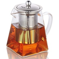 Quadratische Glas-Teekanne mit Teesieb, Teekanne für eine Person, Teekannen-Kork-Untersetzer, leicht zu reinigen, Borosilikatglas, Teekanne für den Herd, Glas-Teekannen für blühenden Tee, losen Tee,