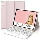 Tiiomioon Hülle mit Tastatur für iPad A16 11/10 Generation (2025 11"/ 2022 10.9"), Magnetische Bluetooth Tastatur Hülle für iPad 11/10 Generation mit Touchpad und Stifthalter, QWERTZ, Rosa
