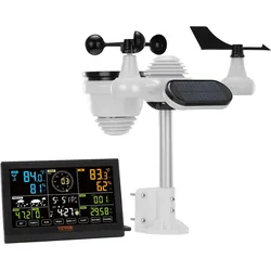 VEVOR 7-in-1 Wetterstation Funkwetterstation mit Außensensor 7,5" Farbdisplay RCC-Atomuhr zur Messung von Windrichtung Windgeschwindigkeit Luftdruck Innen/Außentemperatur und -feuchtigkeit Mondphase