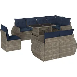 vidaXL Gartensofa-Set mit Kissen, grau, Polyrattan