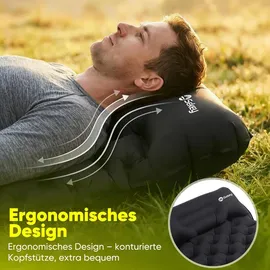 Sekey 2er Set Isomatte Selbstaufblasend 200 X 70 cm mit Kissen, Camping Schlafmatte Für Camping, Wandern Und Reisen – Schwarz
