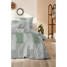 Primera Feinbiber-Bettwäsche gestreift Grau/Grün 135 x 200 cm + 80 x 80 cm