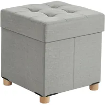 Relaxdays Hocker mit Stauraum, gepolstert, HxBxT: 38 x 38 x38 cm, Leinenoptik, Holzbeine, eckiger Sitzhocker, hellgrau