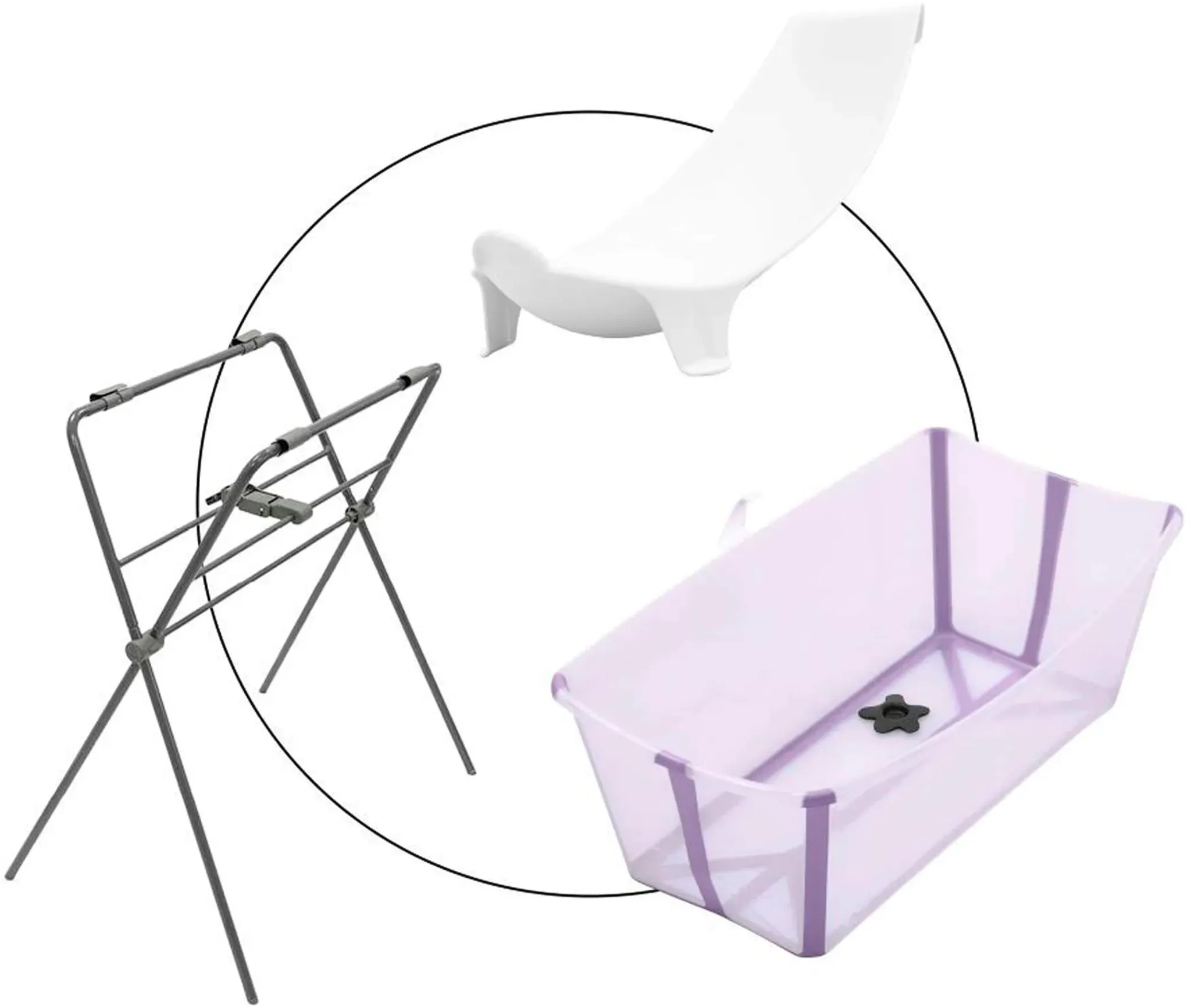 Stokke® FLEXIBATH Badewanne inkl. Badewannensitz Newborn Support und Badewannenständer, lila