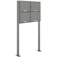 AL Briefkastensysteme Standbriefkasten 4 Fach Aluminium Grau inkl. Zeitungsfach
