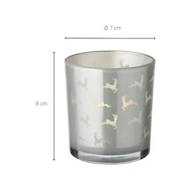 Edzard 2er-Set Teelichtglas Hiti (Höhe 8 cm, Ø 7 cm), Motiv Rentiere, außen grau, innen Gold - Windlicht, Kerzenglas