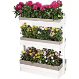 WONDERMAKE WONDERMAKE® Großes Design Vertikalbeet mit 3 Etagen aus Holz für Outdoor Balkon Wand stehend, Hochbeet vertikal XL Kästen Cube für Kräuter Erdbeeren Blumen, 85x38x110 cm, weiß grau anthrazit