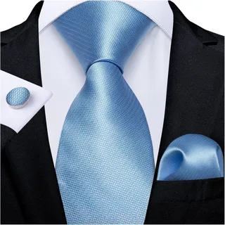 LVSELINGI Hellblau Paisley Gestreifte Seidenkrawatten for Männer Einstecktuch Manschettenknöpfe Hochzeit Accessoires Krawatte Set Geschenk for Männer Cheerfully(SJT-7397) - 150