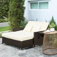 Polyrattan Lounge-Sofa Zweisitzer-Gartensofa Mit Liegefunktion, Gartenliege in R