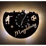 Designbysh Fußball Fan LED Wanduhr Magdeburg Fanartikel Wanduhr Geschenk Fußballfan Vereinsliebe