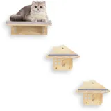 EXTFANS Kletterwand Katzen, Katzentreppe Wand 3er Set, Katzenhängematte aus Massivholz, Kratzbaum Wand Mit Gleitschutzmatte, Hängematte Katze, Katzen Kletterwand