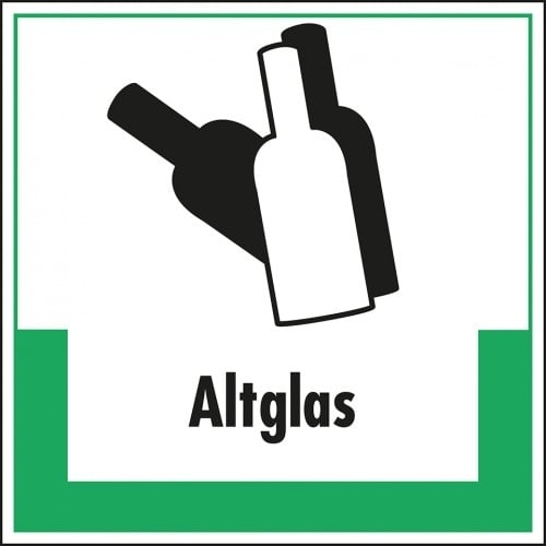 Schild I Abfallkennzeichen Altglas, mit Symbol und Text, Kunststoff, 200x200mm
