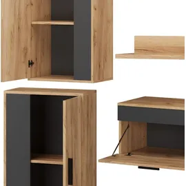 Vicco Wohnwand Berno, Eiche Anthrazit Schrankwand 4er-Set Wohnzimmer