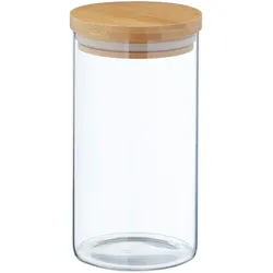 Relaxdays Vorratsgläser Bambusdeckel, 4er Set, Vorratsdosen Glas, 1000ml, luftdicht, Glasbehälter, transparent/natur