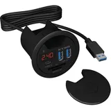Icy Box 60124 USB Tisch Hub zum Einbau, 60 mm, USB 3 Hub, USB-C, Ladefunktion, Kartenleser, Display mit Netzteil