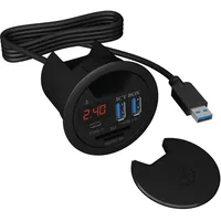 Icy Box 60124 USB Tisch Hub zum Einbau, 60 mm, USB 3 Hub, USB-C, Ladefunktion, Kartenleser, Display mit Netzteil