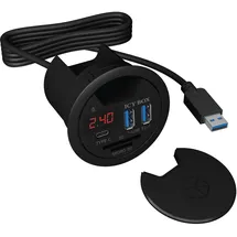 Icy Box 60124 USB Tisch Hub zum Einbau, 60 mm, USB 3 Hub, USB-C, Ladefunktion, Kartenleser, Display mit Netzteil