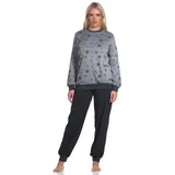 Normann Pyjama Damen Frottee Schlafanzug mit Bündchen Pyjama in Herz Optik grau 60/62