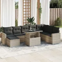 VidaXL 9-tlg. Garten-Sofagarnitur mit Kissen Hellgrau Poly Rattan