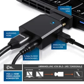 CSL 1080p VGA zu HDMI Video-/Audio Konverter, VGA & 3,5mm-Klinke zu HDMI Typ A
