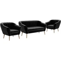 MEBLINI Mini Sofa Set 2-1-1 für Wohnzimmer - Mini Lounge für Vier Personen - Küchensofa - Sofa Klein - Sitzgarnitur - Polstergarnitur - Sofagarnituren - KAIA - 2+1+1 - Schwarz Samt