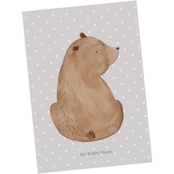 Mr. & Mrs. Panda Postkarte »Bär Schulterblick - Grau Pastell - Geschenk, Einladung, Teddy, Bären, Karte, Bärenliebe, Motivation, Teddybär, Ansichtskarte, Grußkarte, Geschenkkarte« grau