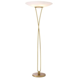 Casa Padrino Luxus Stehleuchte Antik Messing / Weiß Ø 69 x H. 188 cm - Stehleuchte mit rundem Glas Lampenschirm - Luxus Stehleuchten - Luxus Leuchten - Luxus Möbel - Luxus Einrichtung