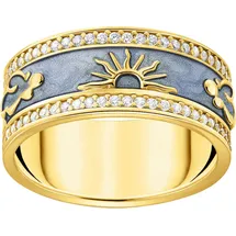 Thomas Sabo Ring blau mit kosmischen Symbolen vergoldet, 56/17,8