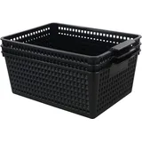 Yarebest 3er Set Kunststoff-Aufbewahrungskorb Rattan, Groß KöRbchen Plastikkorb (Schwarz)