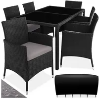 tectake Sitzgruppe Rattan Sitzgruppe, (Set, 7-tlg), für 6 Personen grau|schwarz 60,00 cm x 83,00 cm x 55,00 cm