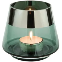 Fink Teelichthalter Ø 11 cm aus Glas türkis kleines Windlicht mit silbernem Rand-