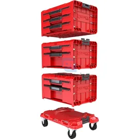 QBRICK System Pro Drawer Workshop Set 3 red Ultra Hd Custom - 2x Drawer 2 Toolbox + 1x Drawer 3 Toolbox + Rollbrett -