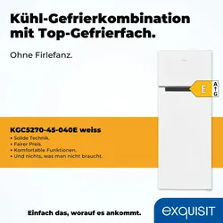 Exquisit Kühl-Gefrierkombination, Kühlschrank mit Gefrierfach, 206 Liter, 4-Sterne-Gefrierfach, 55 cm Breit, Freistehend, KGC5270-45-040E weiss