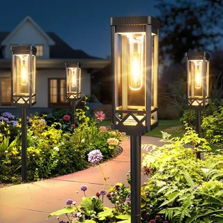 BUCASA Groß Solarlampen für Außen Garten 6 Stück, Superhell Solarleuchten für Außen mit 1000mAh Batterie, 15Std. Beleuchtung IP65 Wasserdicht Solar Gartenleuchten für Rasen Hof Balkon Gehweg Deko